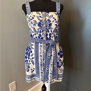 Cynthia Rowley Blue and White Floral short jumpsuit.